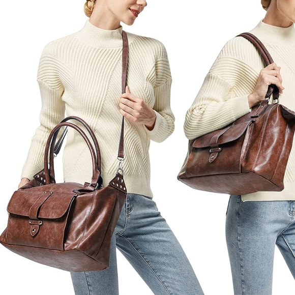 Leona's Large HandBag Vegan Leather Brown - Picture 1 of 7